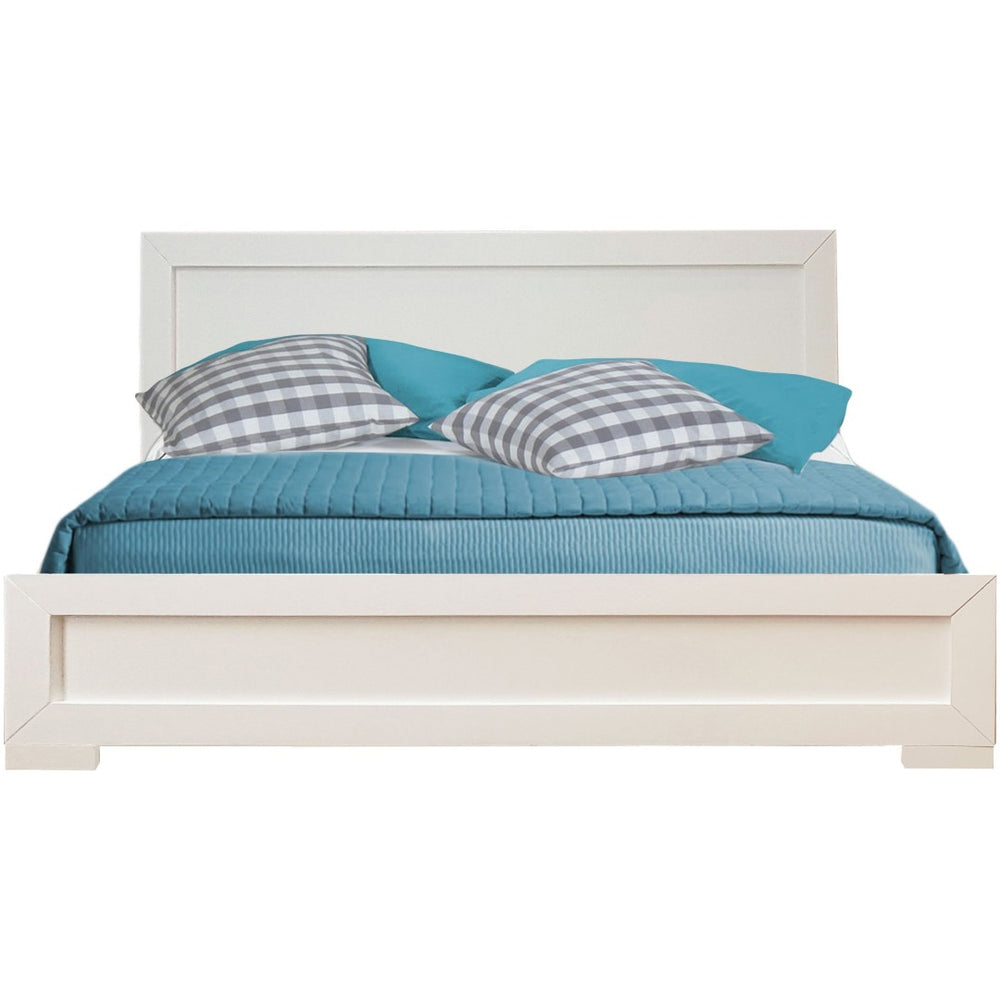 HomeRoots Black Wood Platform Bed Frame with Elegant Inlaid Panels and Sturdy Slat Support for Mattress Longevity White Queen 397077