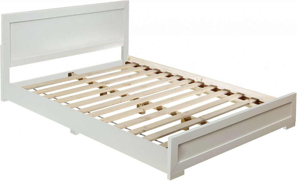 HomeRoots Black Wood Platform Bed Frame with Elegant Inlaid Panels and Sturdy Slat Support for Mattress Longevity White Queen 397077