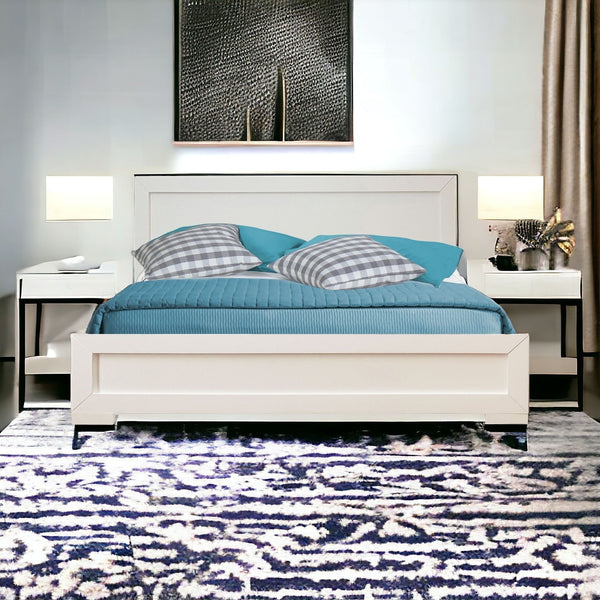 Homeroots White Solid And Manufactured Wood King Bed Frame White Wood 397078