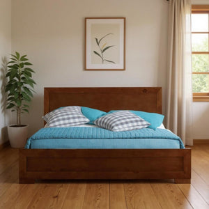 HomeRoots Black Wood Platform Bed Frame with Elegant Inlaid Panels and Sturdy Slat Support for Mattress Longevity Walnut Twin 397079