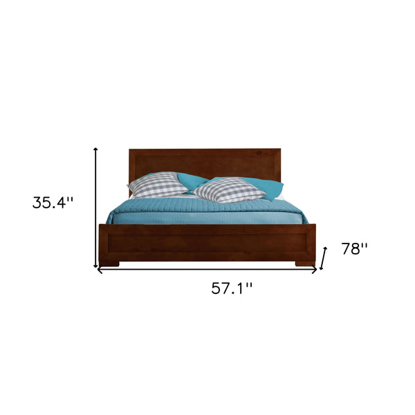 Homeroots Brown Solid And Manufactured Wood Full Bed Frame Walnut Solid Wood 397080