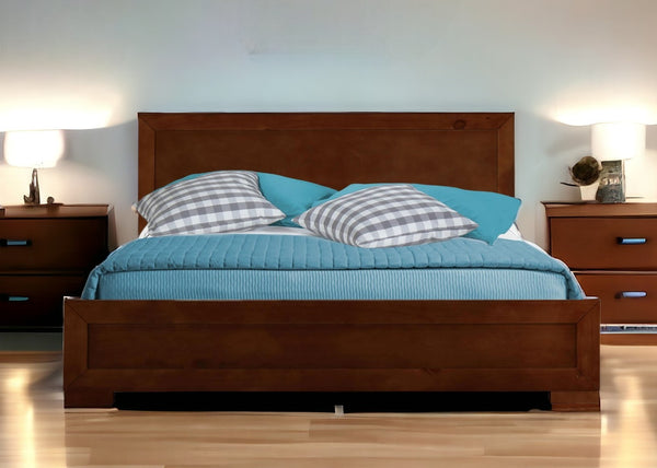Homeroots Brown Solid And Manufactured Wood Full Bed Frame Walnut Solid Wood 397080
