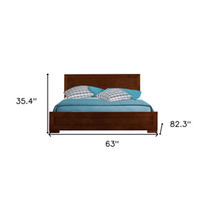 Homeroots Brown Solid And Manufactured Wood Queen Bed Frame Walnut Wood 397081