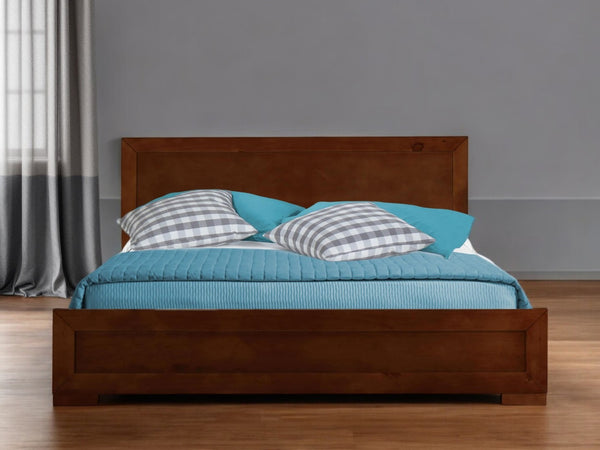 HomeRoots Black Wood Platform Bed Frame with Elegant Inlaid Panels and Sturdy Slat Support for Mattress Longevity Walnut KING 397082