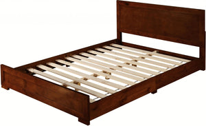 HomeRoots Black Wood Platform Bed Frame with Elegant Inlaid Panels and Sturdy Slat Support for Mattress Longevity Walnut KING 397082