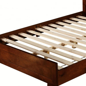 HomeRoots Black Wood Platform Bed Frame with Elegant Inlaid Panels and Sturdy Slat Support for Mattress Longevity Walnut KING 397082