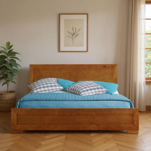 HomeRoots Black Wood Platform Bed Frame with Elegant Inlaid Panels and Sturdy Slat Support for Mattress Longevity Oak Twin 397083