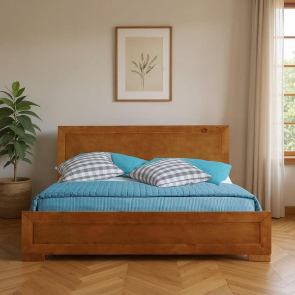 HomeRoots Black Wood Platform Bed Frame with Elegant Inlaid Panels and Sturdy Slat Support for Mattress Longevity Oak Twin 397083