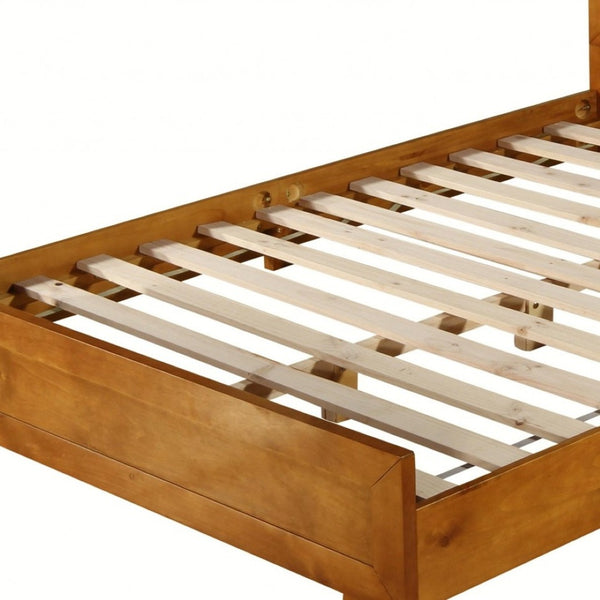 HomeRoots Black Wood Platform Bed Frame with Elegant Inlaid Panels and Sturdy Slat Support for Mattress Longevity Oak DOUBLE 397084