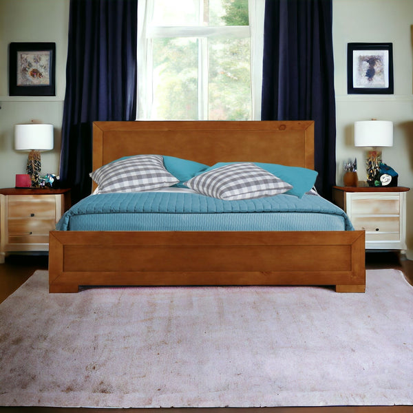 Homeroots Oak Solid And Manufactured Wood Queen Bed Frame Oak Solid Wood 397085