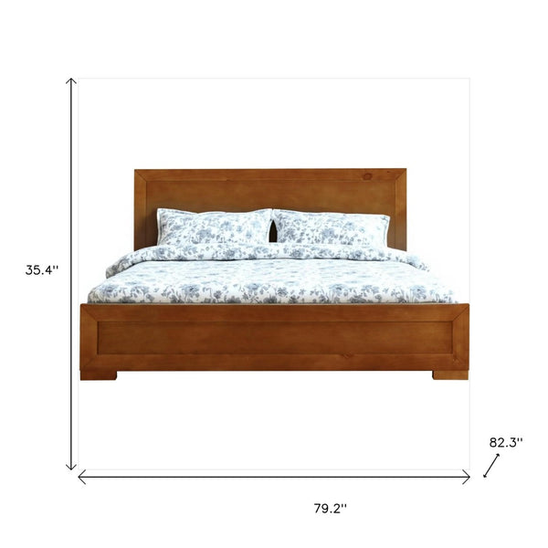 HomeRoots Black Wood Platform Bed Frame with Elegant Inlaid Panels and Sturdy Slat Support for Mattress Longevity Oak KING 397086