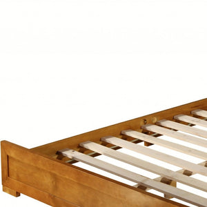 HomeRoots Black Wood Platform Bed Frame with Elegant Inlaid Panels and Sturdy Slat Support for Mattress Longevity Oak KING 397086