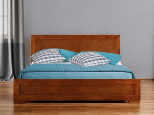 HomeRoots Black Wood Platform Bed Frame with Elegant Inlaid Panels and Sturdy Slat Support for Mattress Longevity Cherry Twin 397087