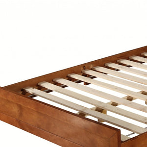 HomeRoots Black Wood Platform Bed Frame with Elegant Inlaid Panels and Sturdy Slat Support for Mattress Longevity Cherry Twin 397087