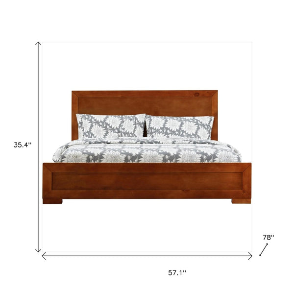 HomeRoots Black Wood Platform Bed Frame with Elegant Inlaid Panels and Sturdy Slat Support for Mattress Longevity Cherry DOUBLE 397088