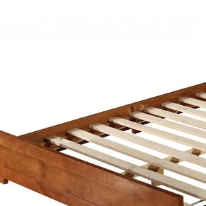 HomeRoots Black Wood Platform Bed Frame with Elegant Inlaid Panels and Sturdy Slat Support for Mattress Longevity Cherry DOUBLE 397088