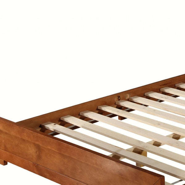 HomeRoots Black Wood Platform Bed Frame with Elegant Inlaid Panels and Sturdy Slat Support for Mattress Longevity Cherry DOUBLE 397088