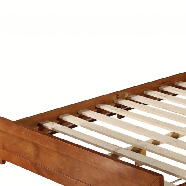 HomeRoots Black Wood Platform Bed Frame with Elegant Inlaid Panels and Sturdy Slat Support for Mattress Longevity Cherry Queen 397089