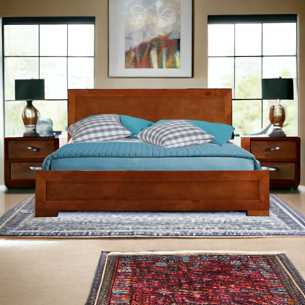 Homeroots Brown Wood King Bed Frame Cherry Wood 397090