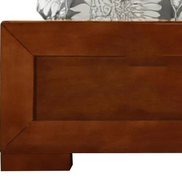 HomeRoots Black Wood Platform Bed Frame with Elegant Inlaid Panels and Sturdy Slat Support for Mattress Longevity Cherry KING 397090