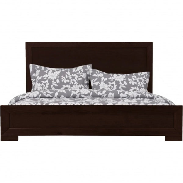 HomeRoots Black Wood Platform Bed Frame with Elegant Inlaid Panels and Sturdy Slat Support for Mattress Longevity Espresso DOUBLE 397092