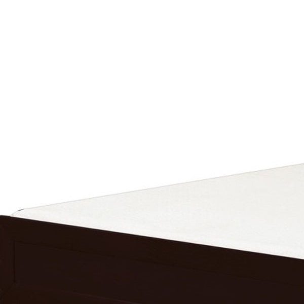 HomeRoots Black Wood Platform Bed Frame with Elegant Inlaid Panels and Sturdy Slat Support for Mattress Longevity Espresso DOUBLE 397092