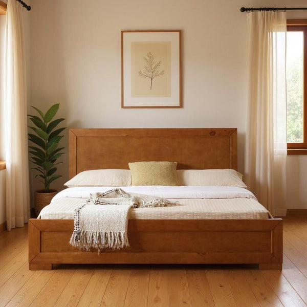 HomeRoots Brown Wood Twin Bed Frame - Stylish Solid Wood Design for Compact Rooms, Durable & Timeless Appeal Oak Twin 397099