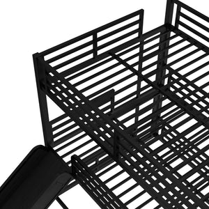 English Elm Queen Metal Triple Bunk Bed With Slide - Space-Saving, Heavy-Duty Design, Safety Guardrails In Black W1580S00172-GIGA