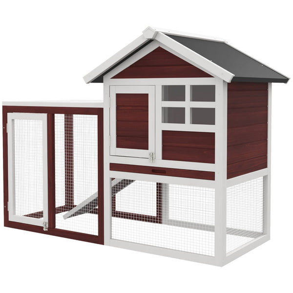 English Elm Pawhut Fir Wood Rabbit Hutch with Weatherproof Roof Floorless Run and Pull Out Tray W2225P229296