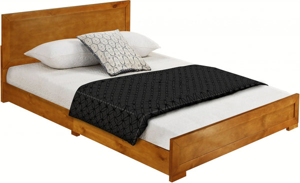 Homeroots Oak Solid And Manufactured Wood Queen Bed Frame Oak Solid Wood 397101
