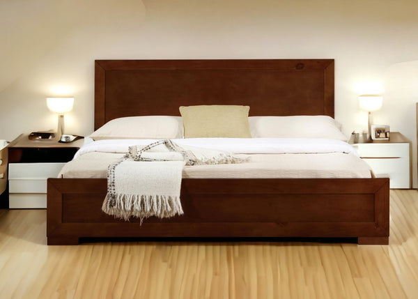 Homeroots Brown Solid And Manufactured Wood Full Bed Frame Walnut Solid Wood 397104