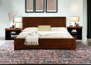 Homeroots Brown Solid And Manufactured Wood Queen Bed Frame Walnut Wood 397105