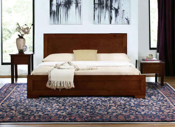 Homeroots Brown Wood King Bed Frame Walnut Wood 397106