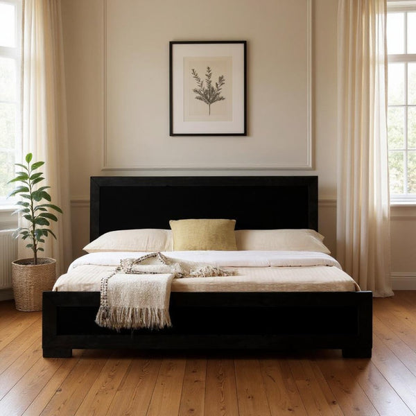 HomeRoots Brown Wood Twin Bed Frame - Stylish Solid Wood Design for Compact Rooms, Durable & Timeless Appeal Black DOUBLE 397112