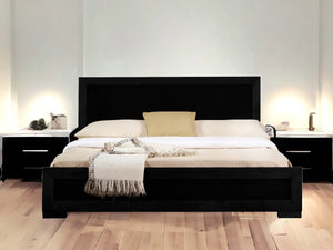 Homeroots Black Solid And Manufactured Wood King Bed Frame Black Wood 397114