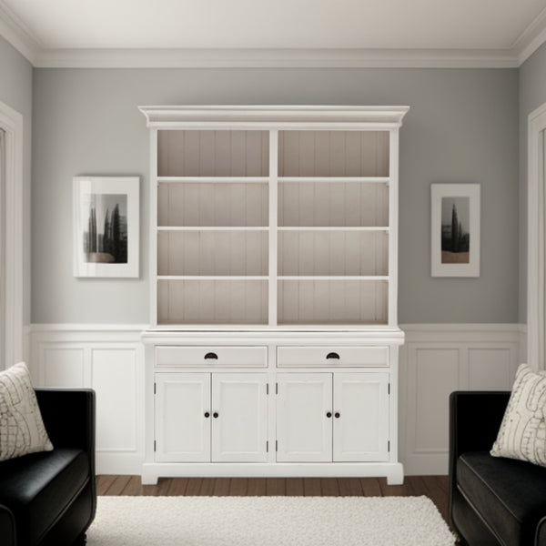 Homeroots 87" White Solid Wood Side Board With Hutch   397119