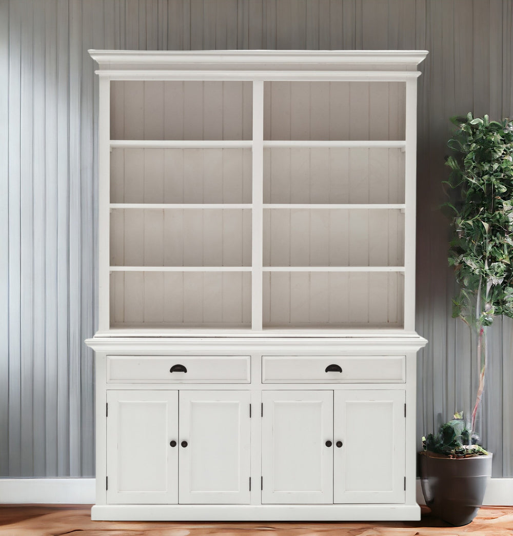 Homeroots 87" White Solid Wood Side Board With Hutch   397119