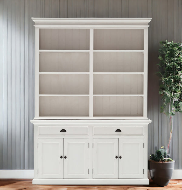 Homeroots 87" White Solid Wood Side Board With Hutch   397119