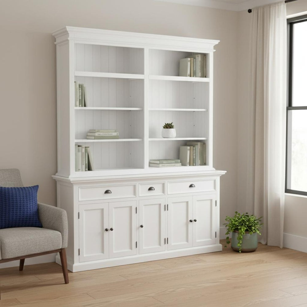 HomeRoots 87" White Solid Wood Four-Tier Bookcase - Stylish, Durable Storage for Books and Décor in Any Room 397120