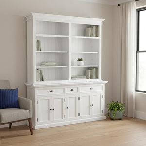HomeRoots 87" White Solid Wood Four-Tier Bookcase - Stylish, Durable Storage for Books and Décor in Any Room 397120