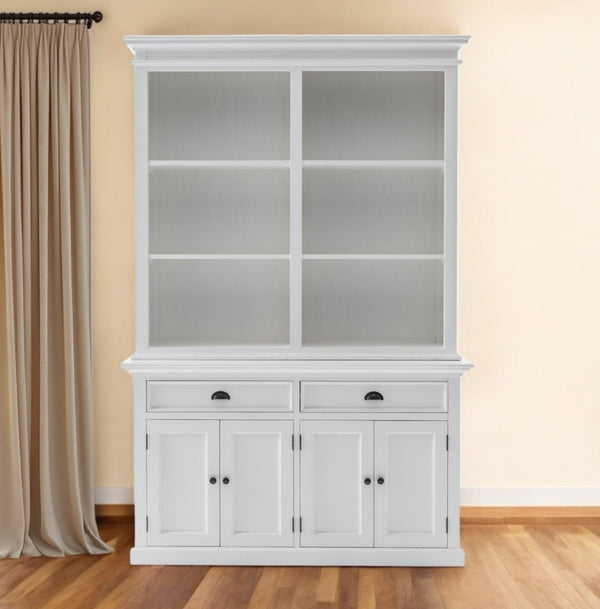 HomeRoots 87" White Solid Wood Four-Tier Bookcase with Adjustable Shelves for Stylish Storage & Display Options 397122