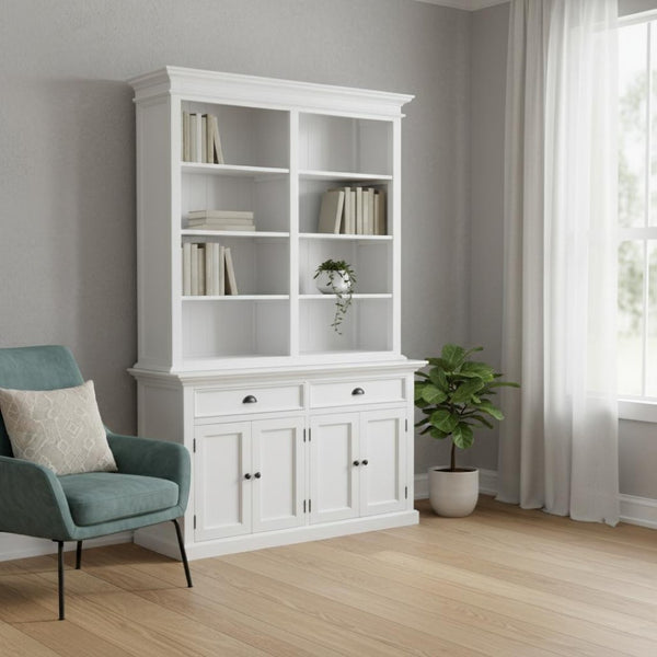 HomeRoots 87" White Solid Wood Adjustable Four-Tier Bookcase - Stylish Storage Solution for Any Room Decor 397123