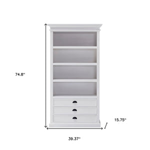 Homeroots 75" White Solid Wood Four Tier Bookcase   397124