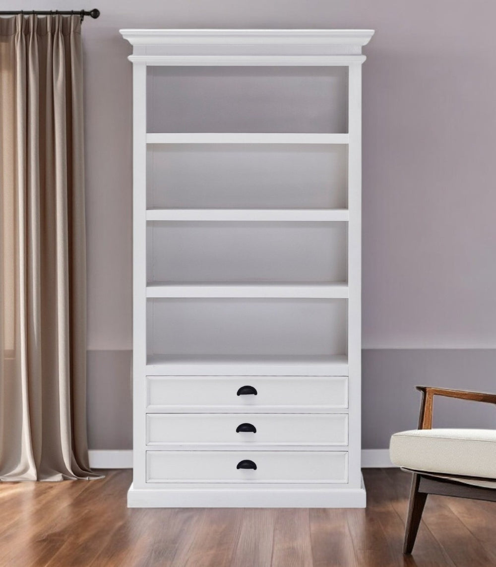 HomeRoots 75" White Solid Wood Four-Tier Bookcase - Modern Storage Solution for Small Spaces & Stylish Decor 397124
