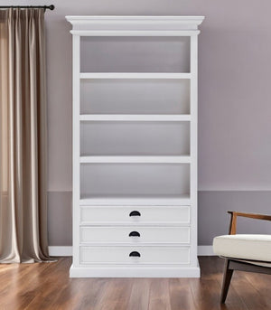 HomeRoots 75" White Solid Wood Four-Tier Bookcase - Modern Storage Solution for Small Spaces & Stylish Decor 397124