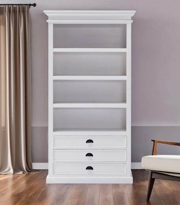HomeRoots 75" White Solid Wood Four-Tier Bookcase - Modern Storage Solution for Small Spaces & Stylish Decor 397124