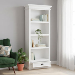 HomeRoots White Solid Wood Four-Tier Bookcase – Elegant Storage Solution for Home, Office, and Modern Décor 397125