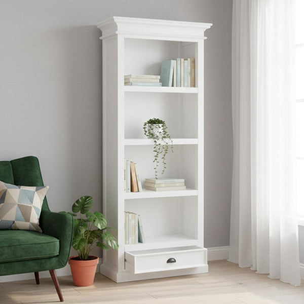HomeRoots White Solid Wood Four-Tier Bookcase – Elegant Storage Solution for Home, Office, and Modern Décor 397125