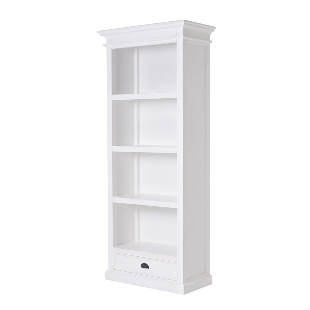 HomeRoots White Solid Wood Four-Tier Bookcase – Elegant Storage Solution for Home, Office, and Modern Décor 397125