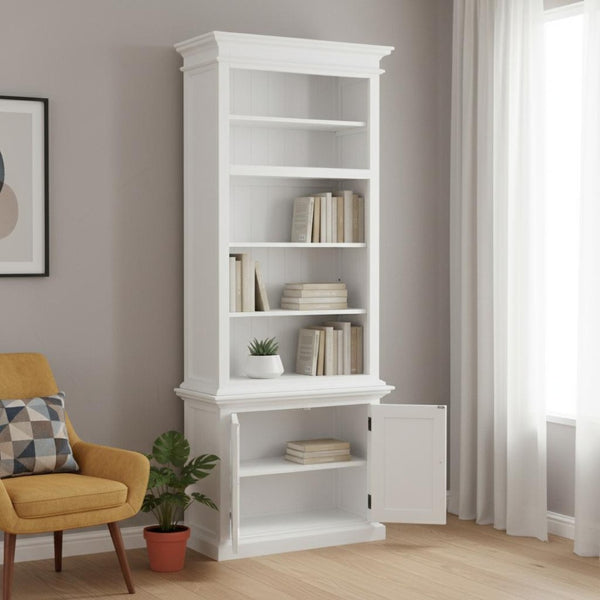 HomeRoots White Solid Wood Adjustable Bookcase - Four Tier Storage Shelf for Home, Office & Stylish Displays 397126